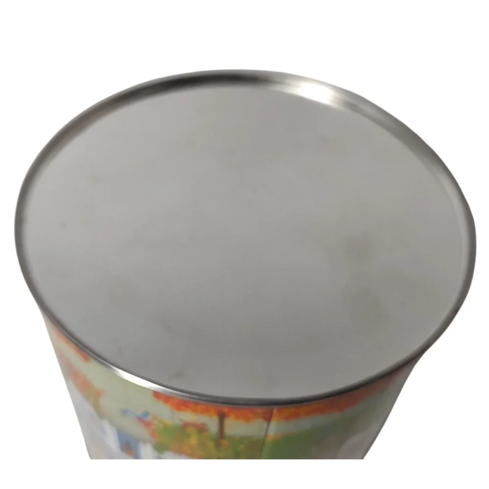 Vintage Trails End Autumn Tin Canister Fall Leaves and Houses Neighborhood Round